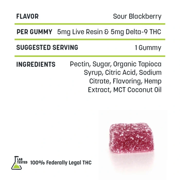 10mg Live Resin D9 THC Gummies - Sour Blackberry - Image 2